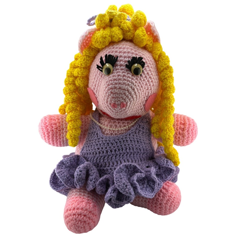 Handmade Crochet Pig Doll Amigurumi Plush Cottagecore Nursery Decor 17"
